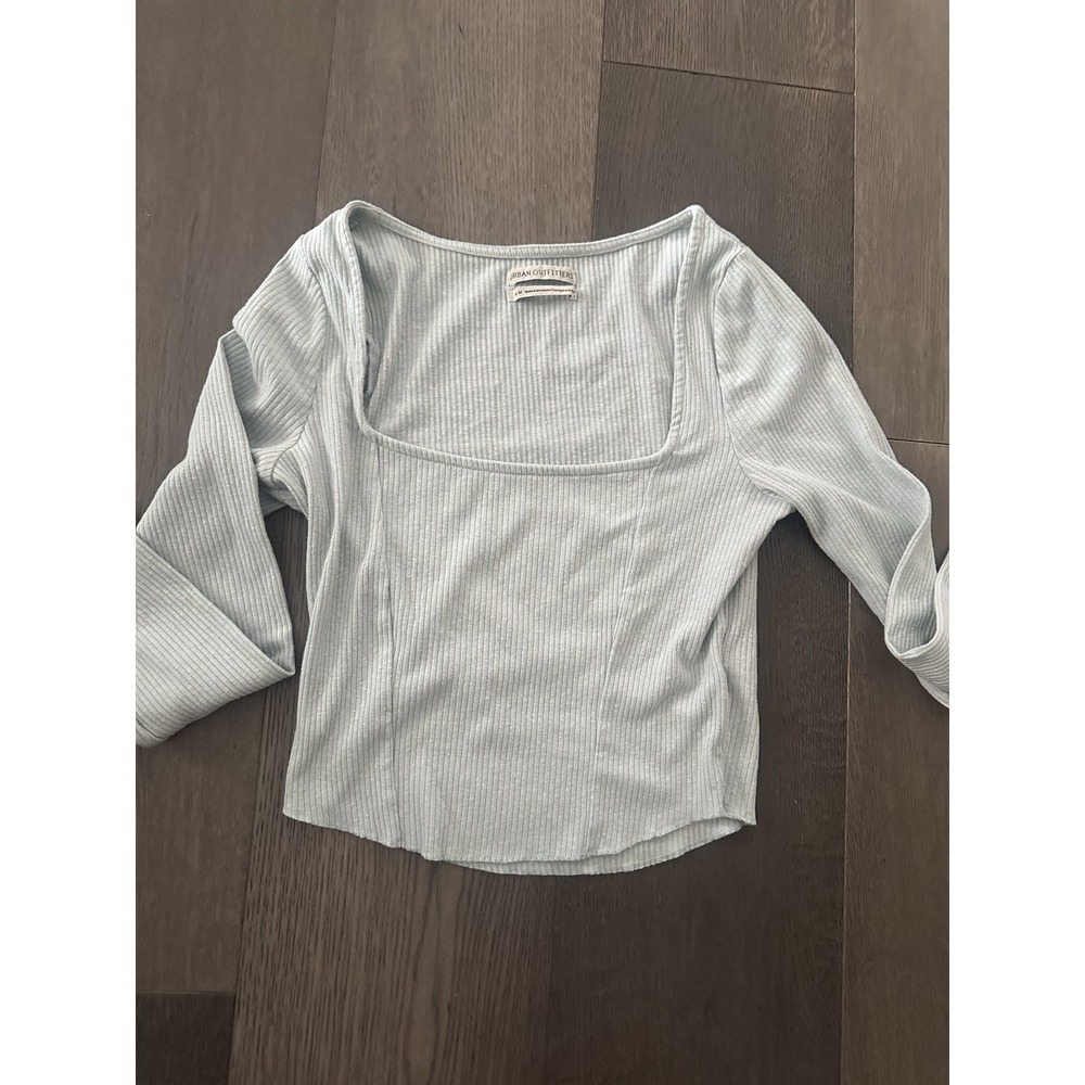 Urban Outfitters Shirt Womens Medium Lt Blue Ribbed Long Sleeve Square Neck Top